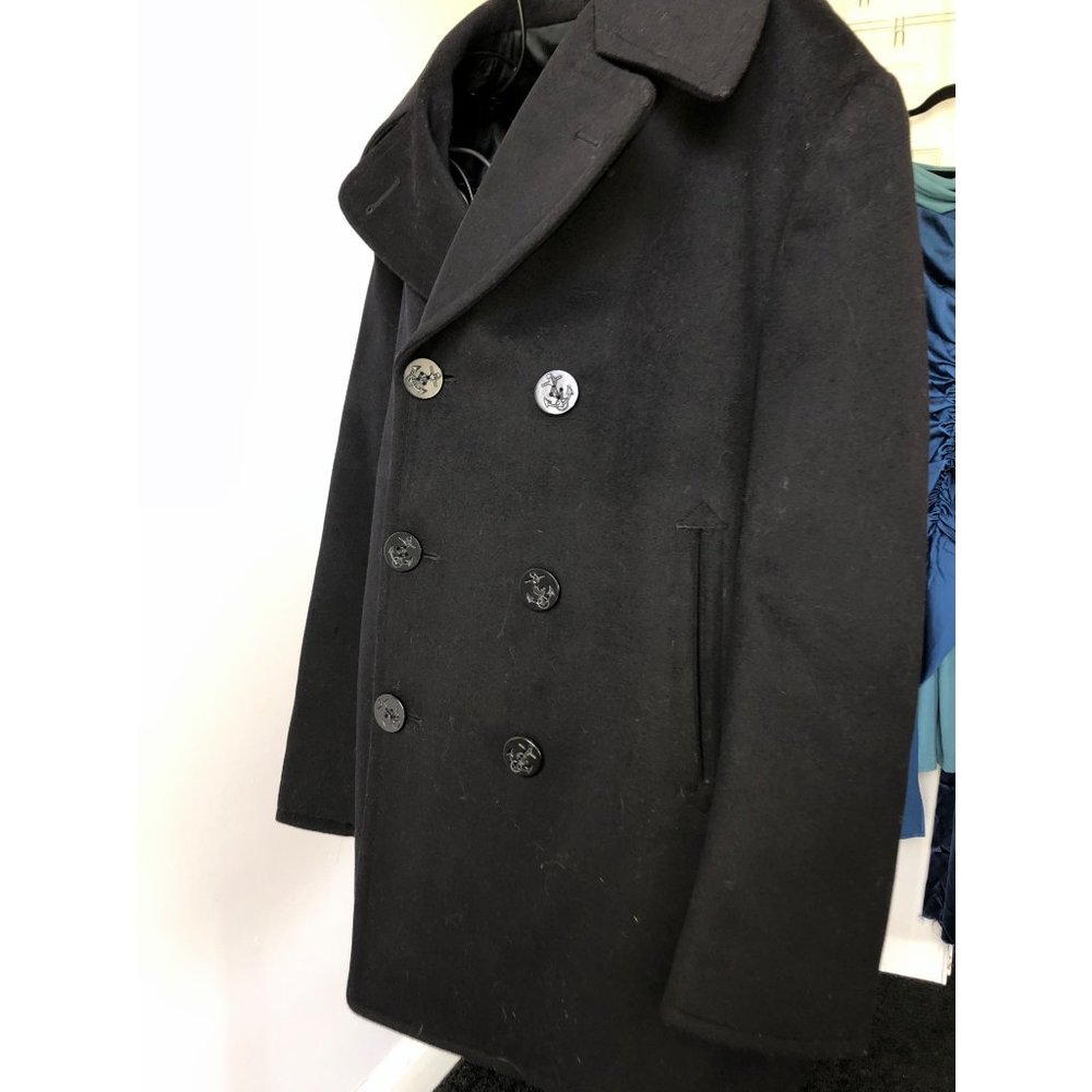 Men’s extra large custom tailored pea coat well made black